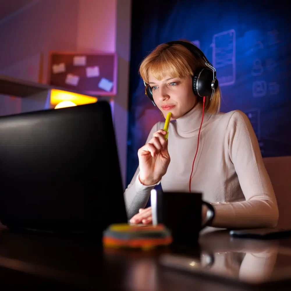 Female web designer working overtime